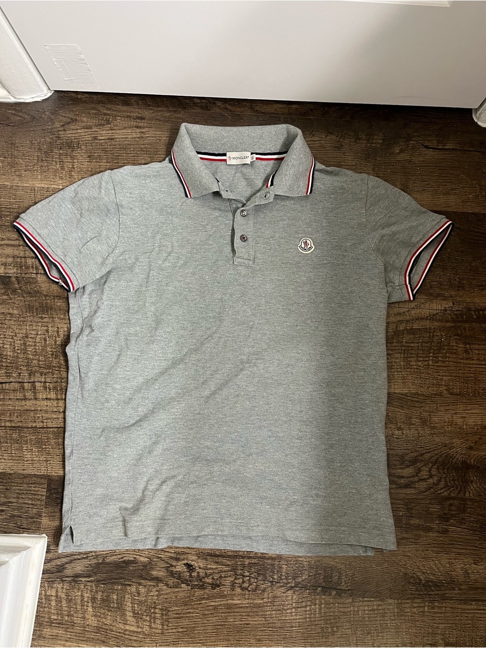 Moncler Heather Gray Polo with Red-White-Navy Trim
